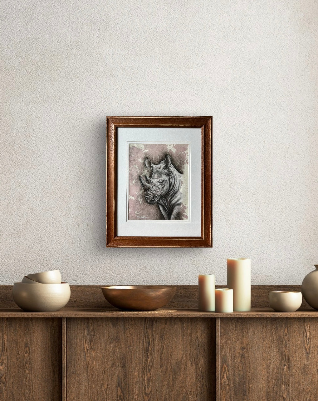 Rhino Resilience- Original Mixed Media Drawing