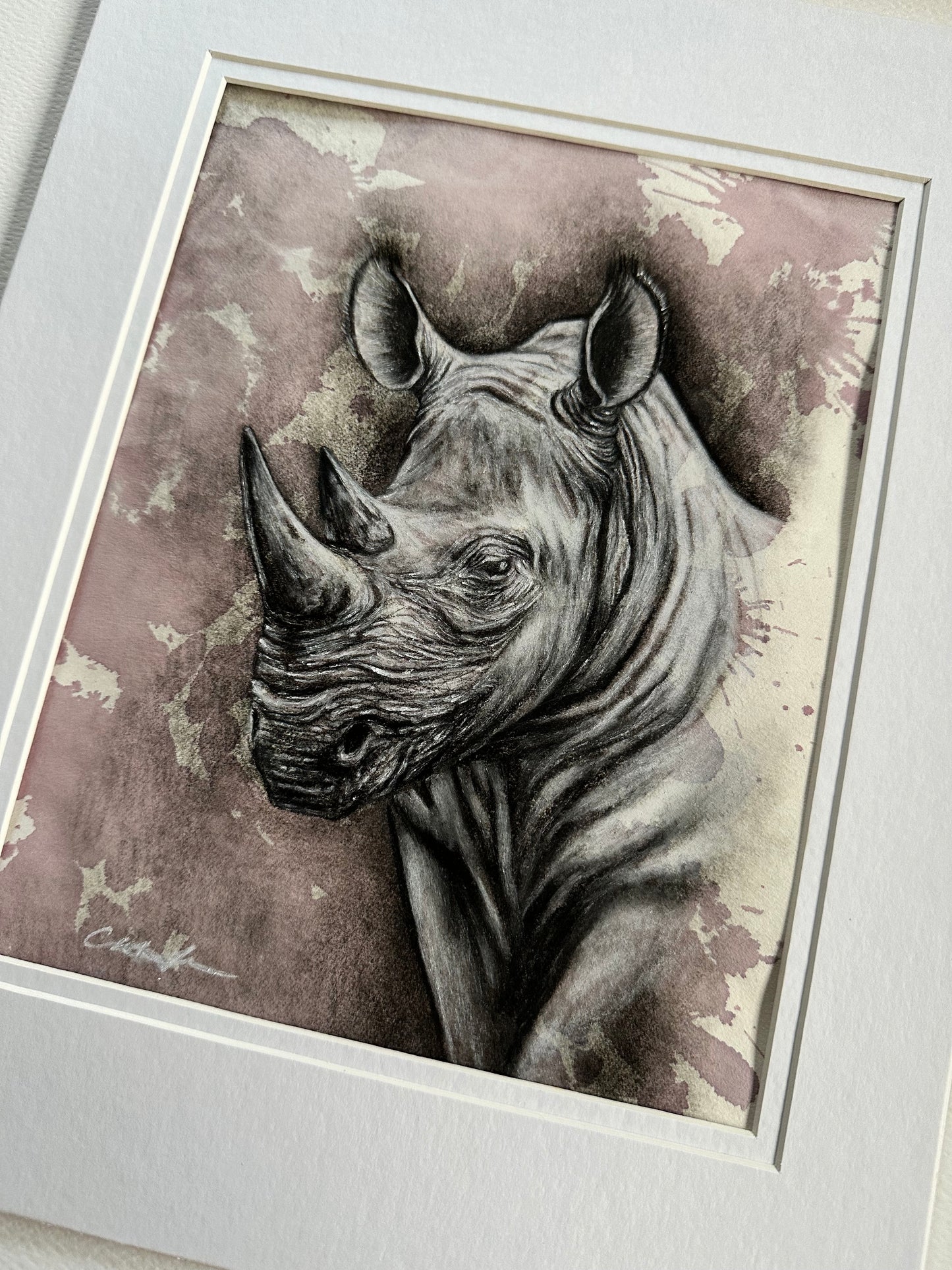 Rhino Resilience- Original Mixed Media Drawing