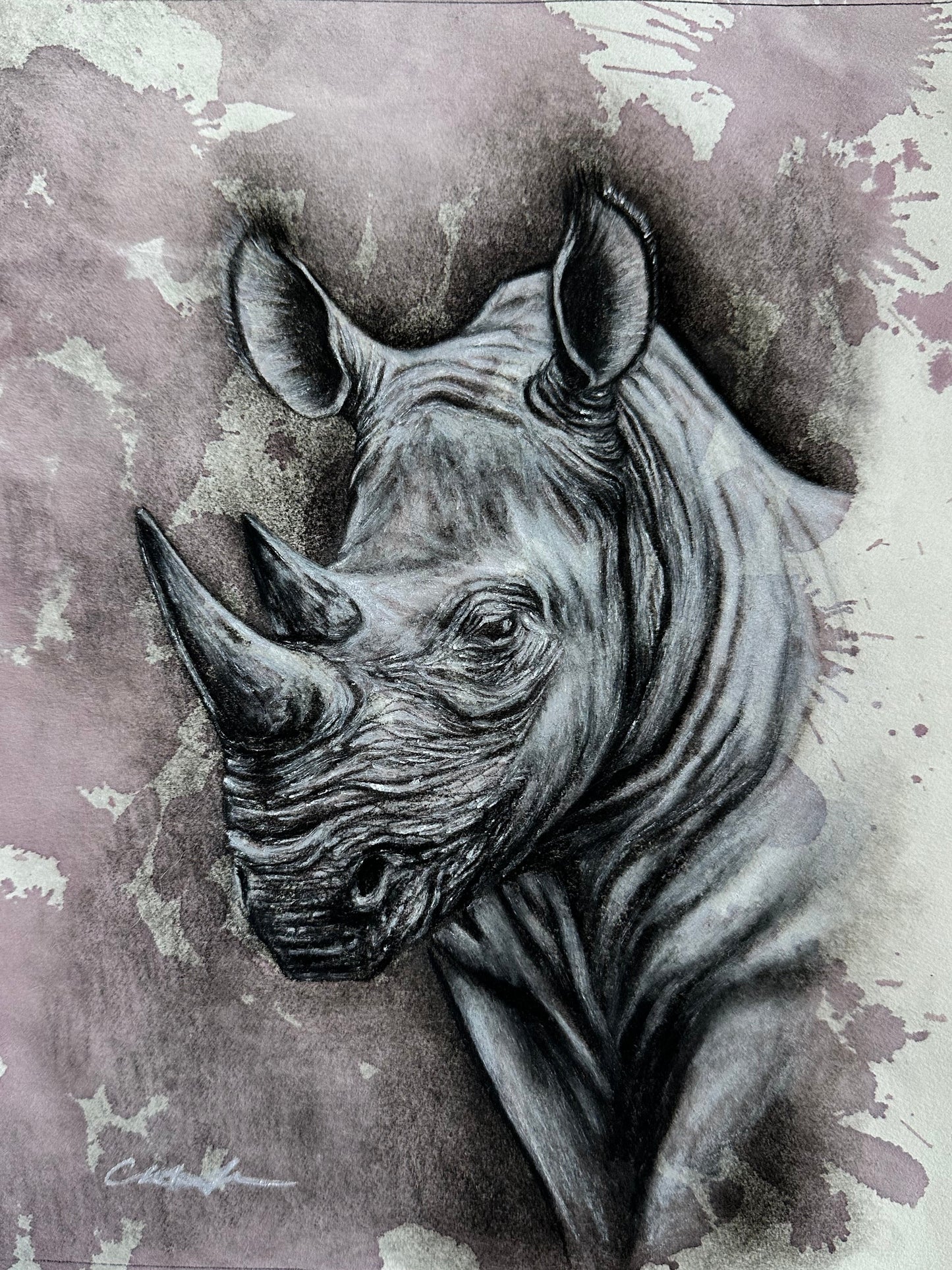 Rhino Resilience- Original Mixed Media Drawing