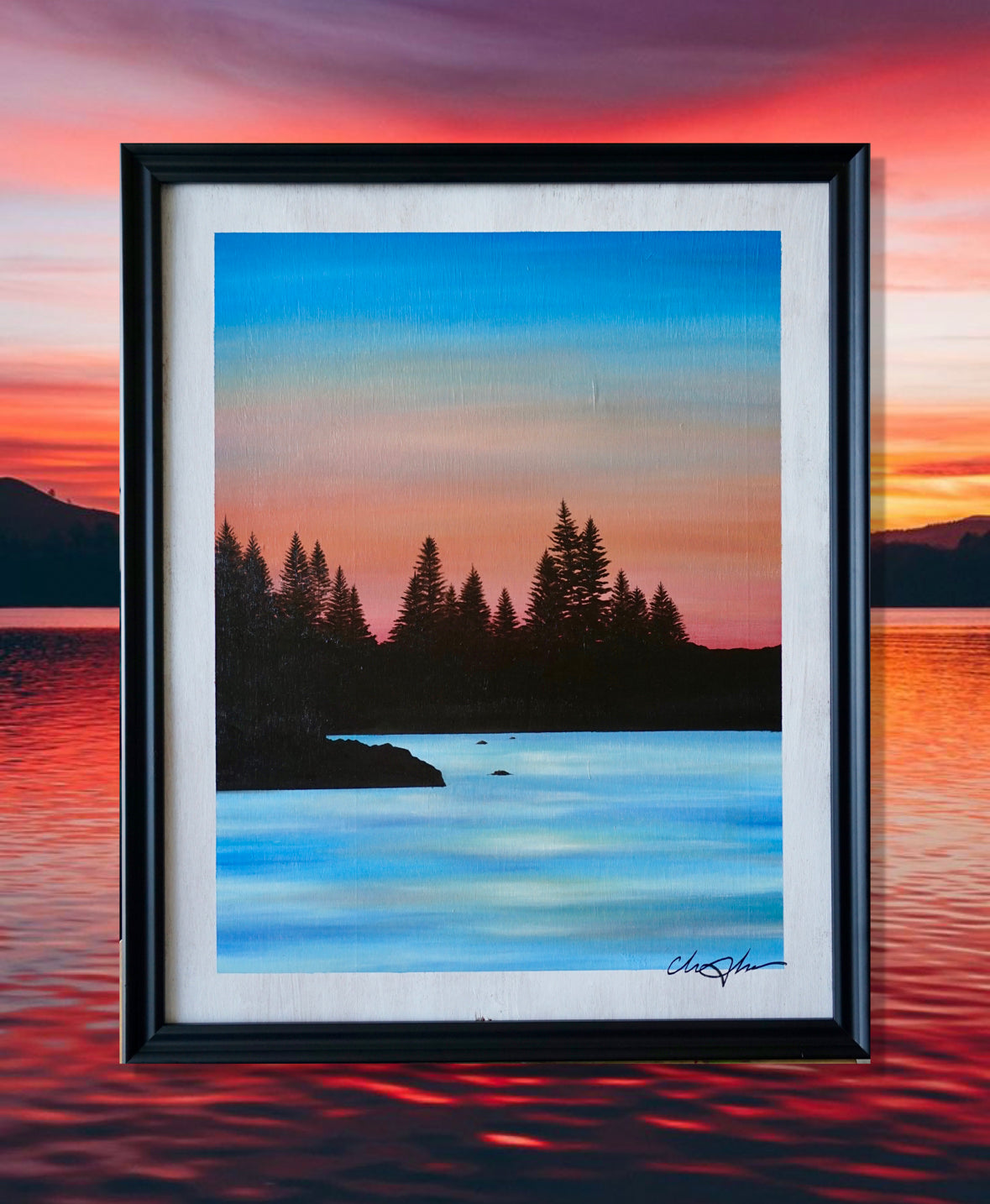 Lakeside Sunset- Original Oil Painting