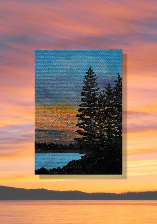 Lakeside Sunset- Original Oil Painting