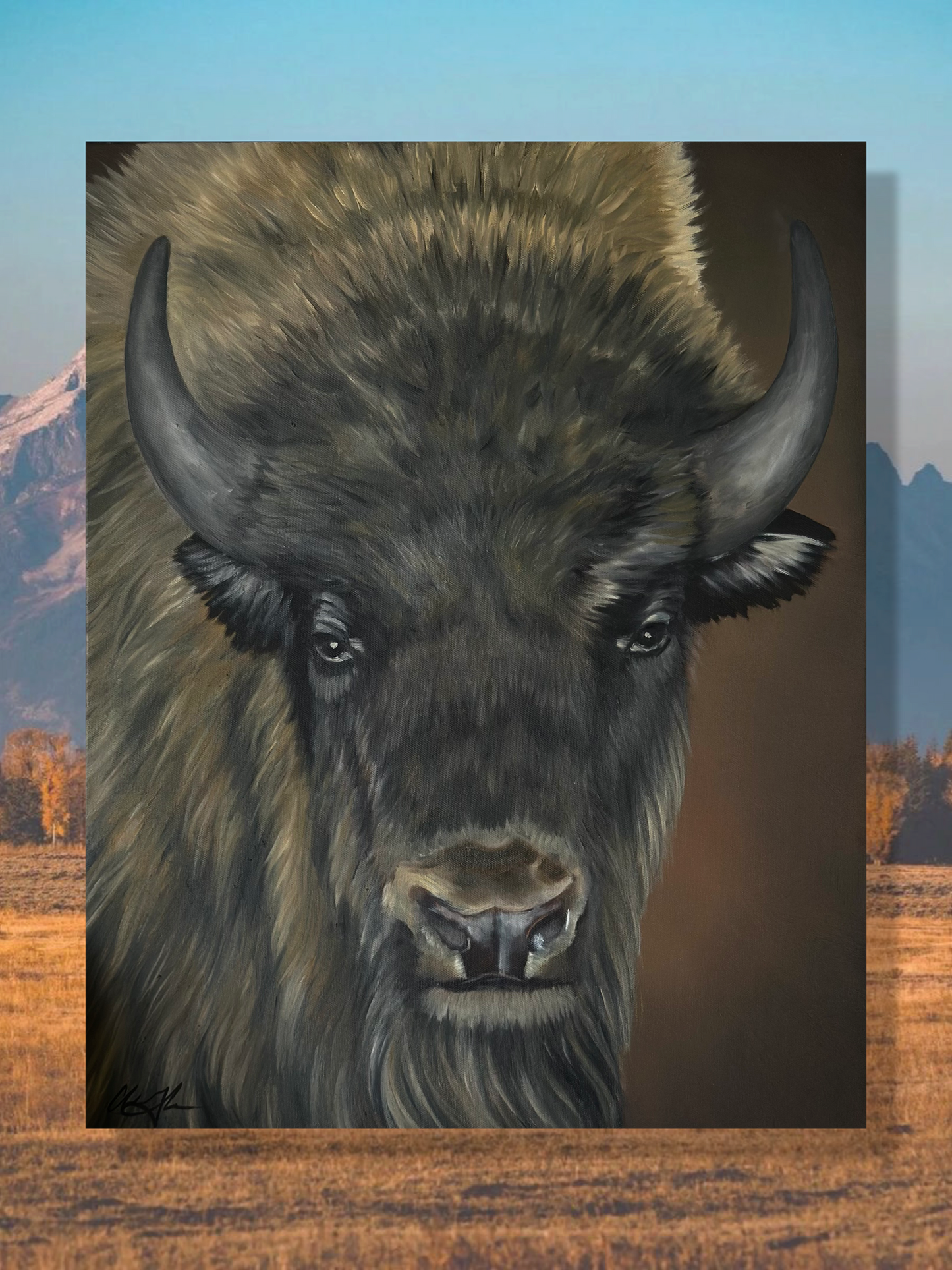 Original Bison Oil Painting